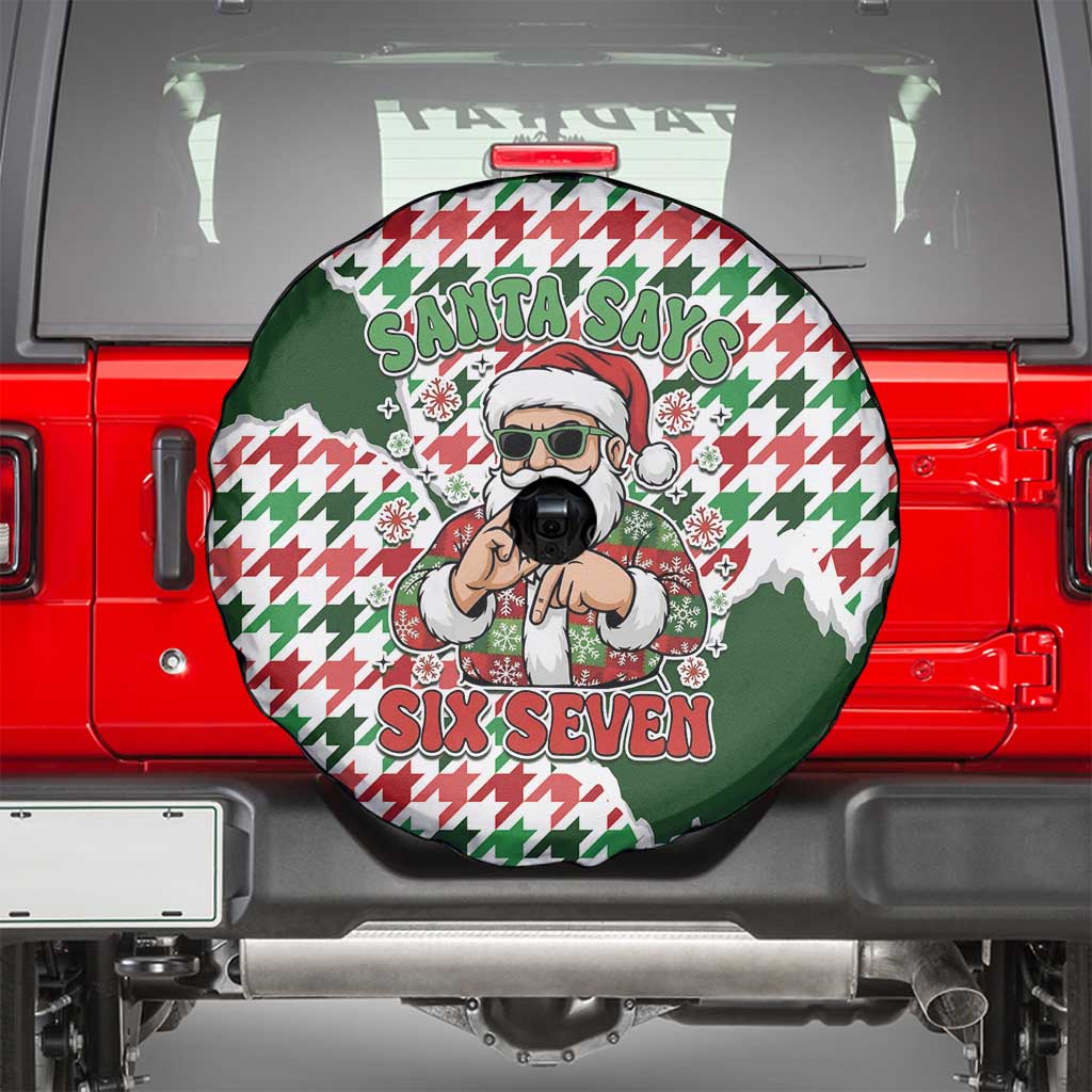 Funny Santa Claus Says Six Seven Spare Tire Cover Christmas Houndstooth Pattern - Wonder Print Shop