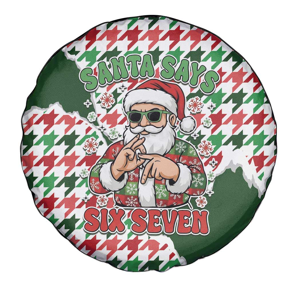 Funny Santa Claus Says Six Seven Spare Tire Cover Christmas Houndstooth Pattern - Wonder Print Shop