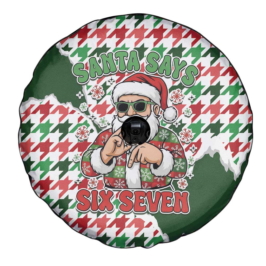 Funny Santa Claus Says Six Seven Spare Tire Cover Christmas Houndstooth Pattern - Wonder Print Shop
