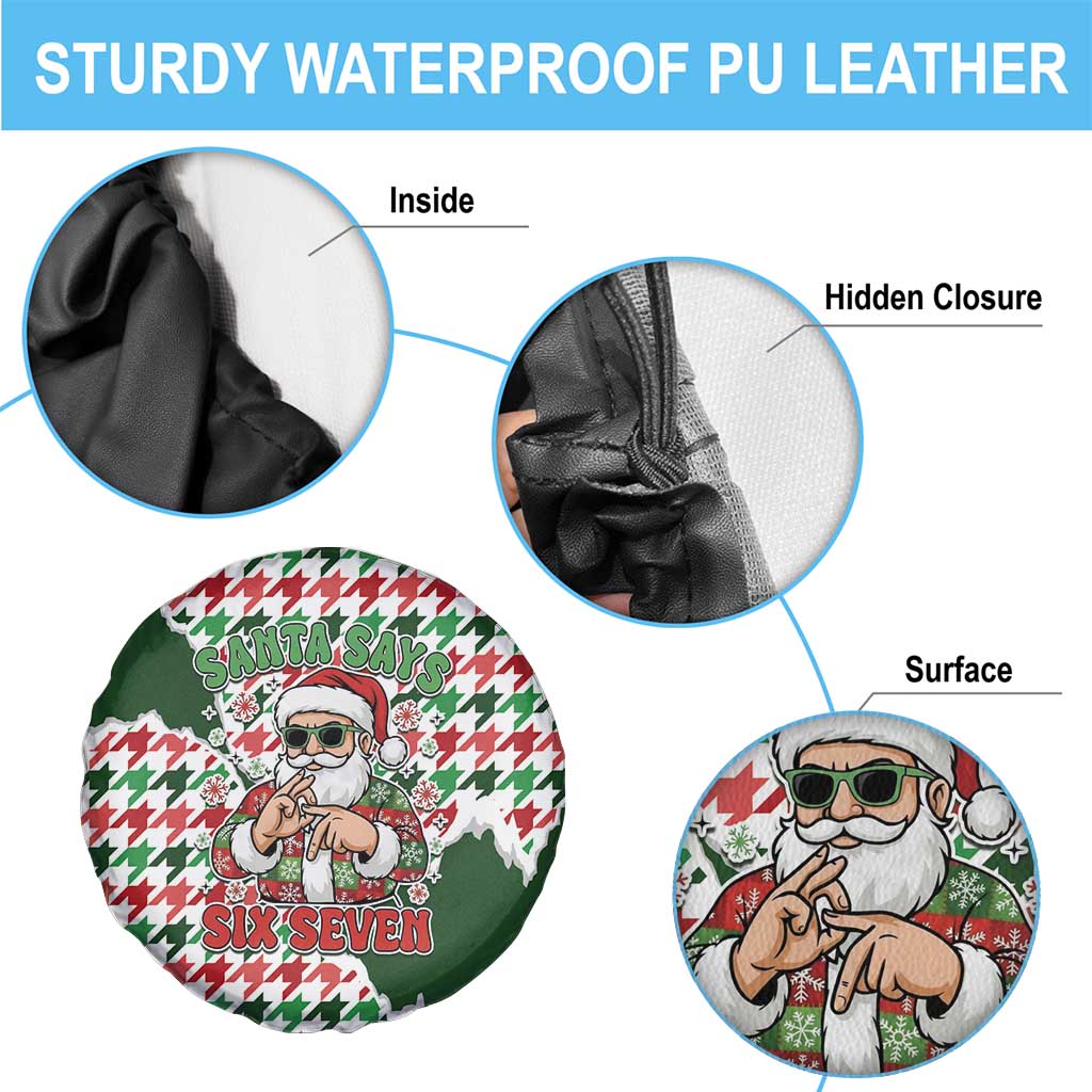 Funny Santa Claus Says Six Seven Spare Tire Cover Christmas Houndstooth Pattern - Wonder Print Shop