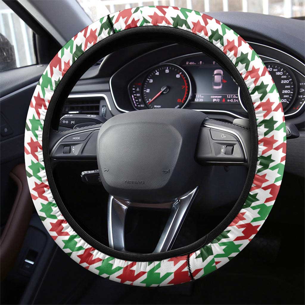 Funny Santa Claus Says Six Seven Steering Wheel Cover Christmas Houndstooth Pattern - Wonder Print Shop