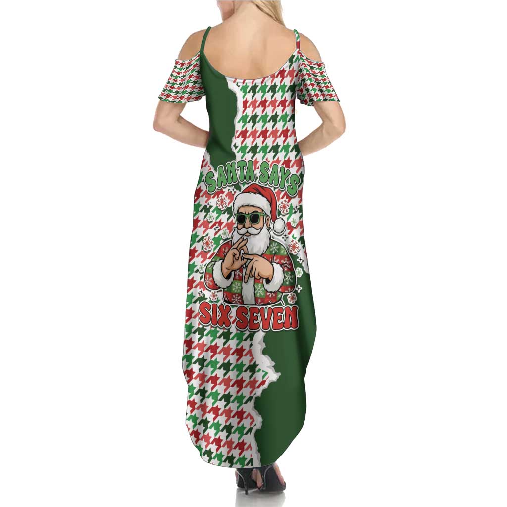 Funny Santa Claus Says Six Seven Summer Maxi Dress Christmas Houndstooth Pattern - Wonder Print Shop