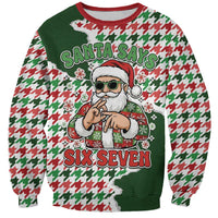 Funny Santa Claus Says Six Seven Sweatshirt Christmas Houndstooth Pattern - Wonder Print Shop