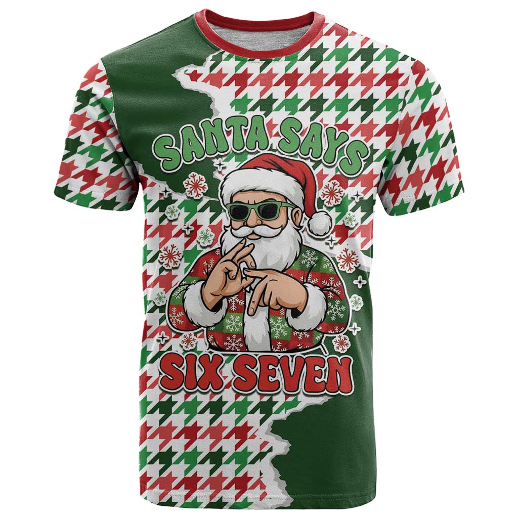 Funny Santa Claus Says Six Seven T Shirt Christmas Houndstooth Pattern - Wonder Print Shop