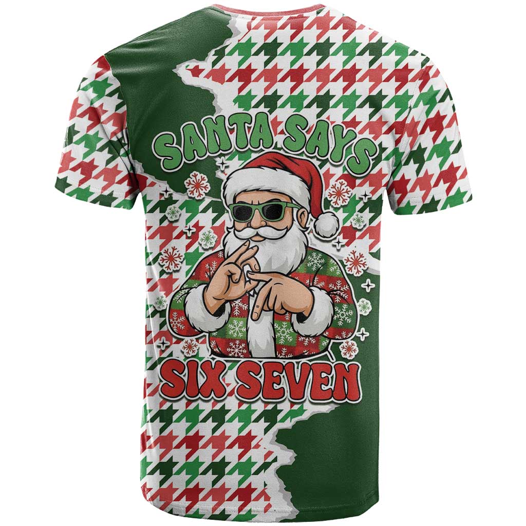 Funny Santa Claus Says Six Seven T Shirt Christmas Houndstooth Pattern - Wonder Print Shop