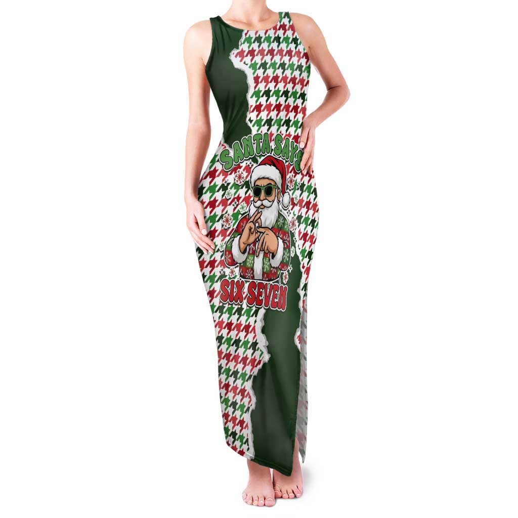 Funny Santa Claus Says Six Seven Tank Maxi Dress Christmas Houndstooth Pattern - Wonder Print Shop