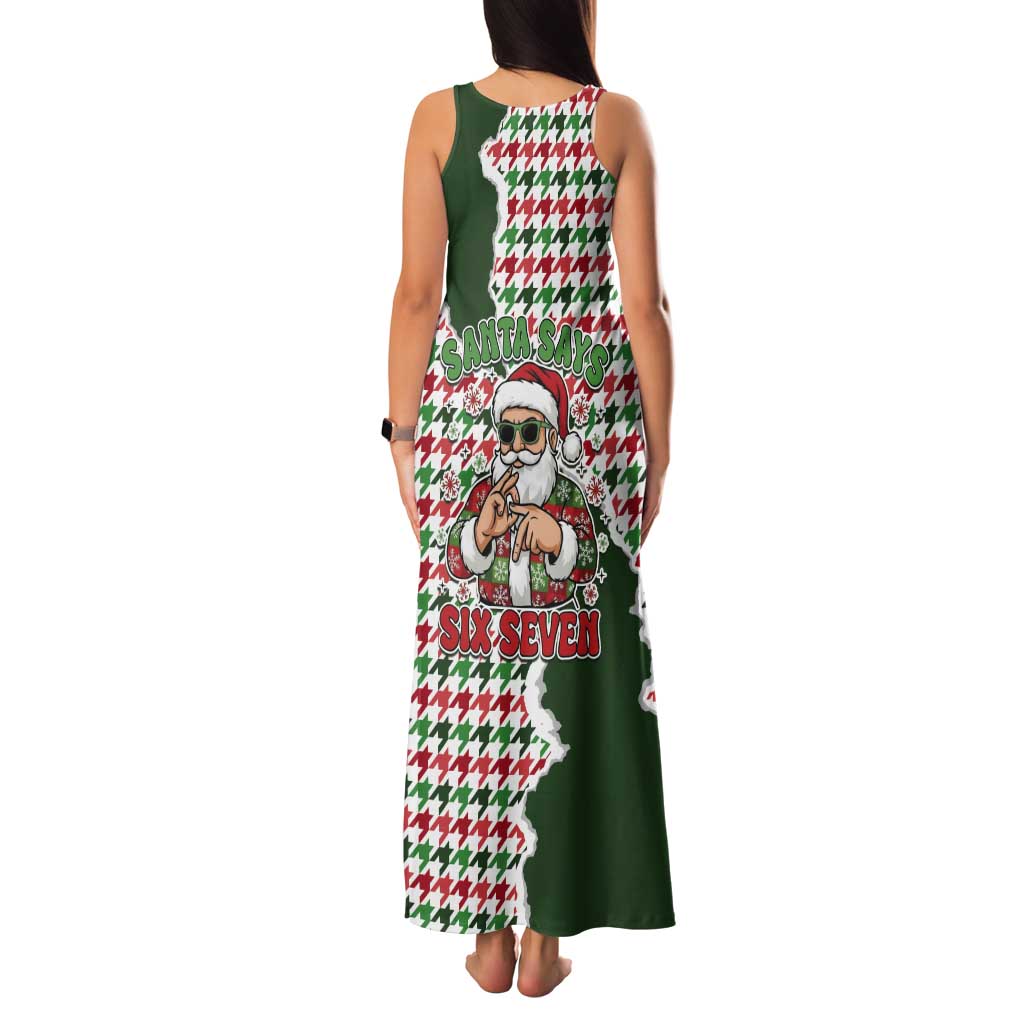 Funny Santa Claus Says Six Seven Tank Maxi Dress Christmas Houndstooth Pattern - Wonder Print Shop