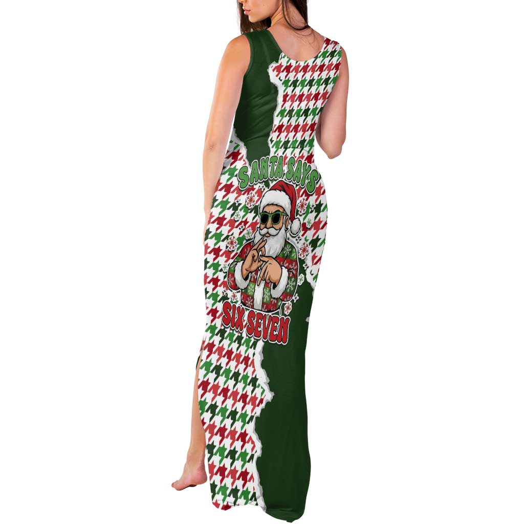Funny Santa Claus Says Six Seven Tank Maxi Dress Christmas Houndstooth Pattern - Wonder Print Shop