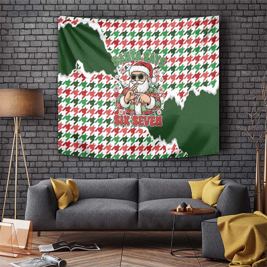 Funny Santa Claus Says Six Seven Tapestry Christmas Houndstooth Pattern - Wonder Print Shop