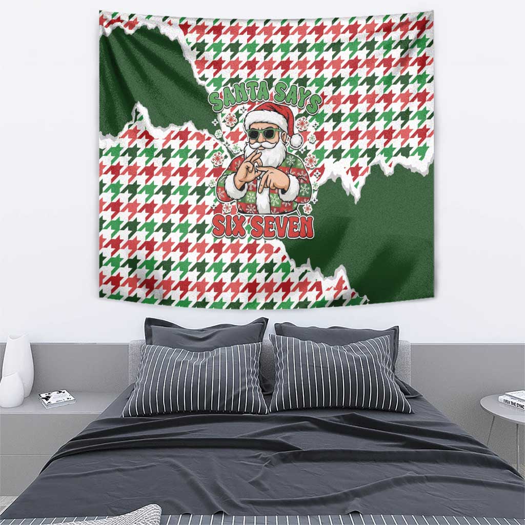 Funny Santa Claus Says Six Seven Tapestry Christmas Houndstooth Pattern - Wonder Print Shop