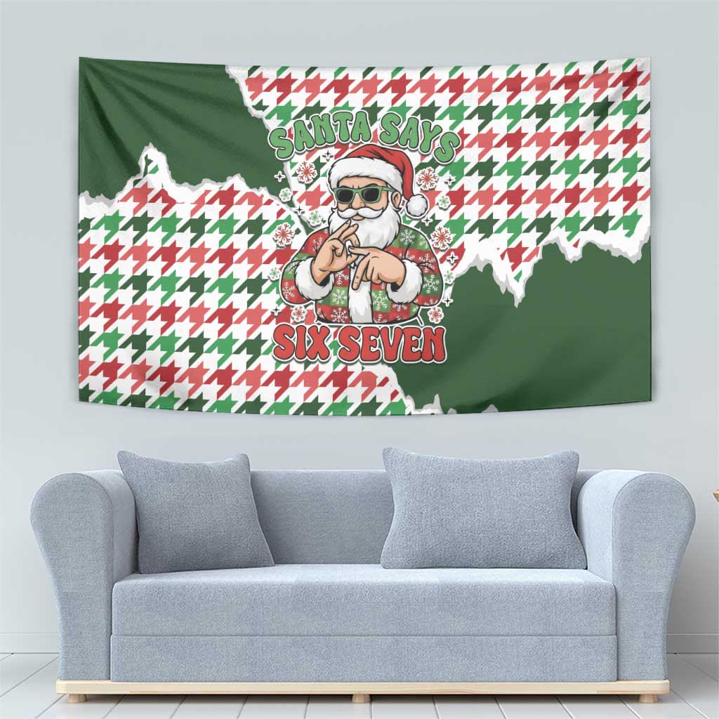 Funny Santa Claus Says Six Seven Tapestry Christmas Houndstooth Pattern - Wonder Print Shop