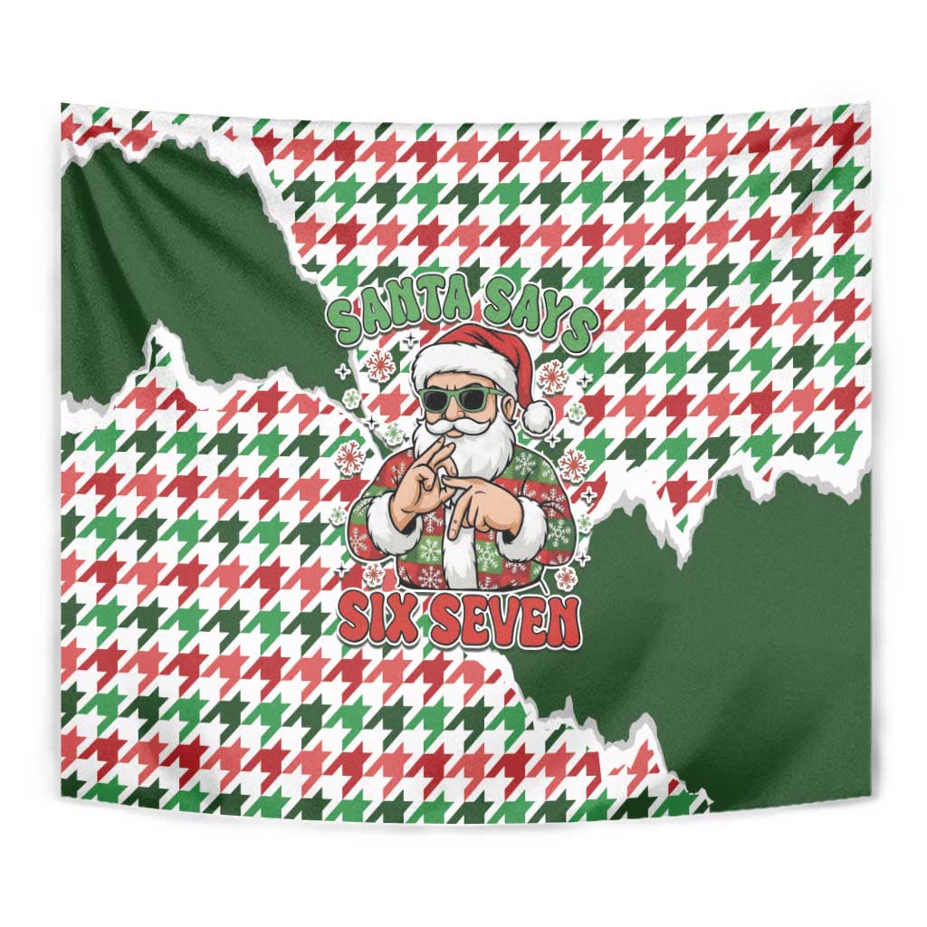 Funny Santa Claus Says Six Seven Tapestry Christmas Houndstooth Pattern - Wonder Print Shop