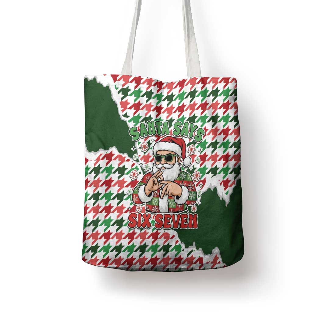Funny Santa Claus Says Six Seven Tote Bag Christmas Houndstooth Pattern - Wonder Print Shop