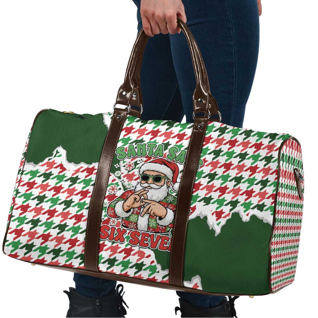 Funny Santa Claus Says Six Seven Travel Bag Christmas Houndstooth Pattern - Wonder Print Shop
