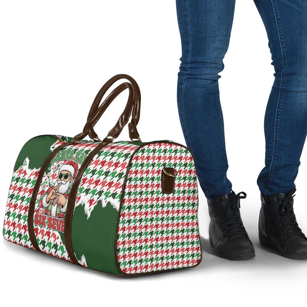 Funny Santa Claus Says Six Seven Travel Bag Christmas Houndstooth Pattern - Wonder Print Shop
