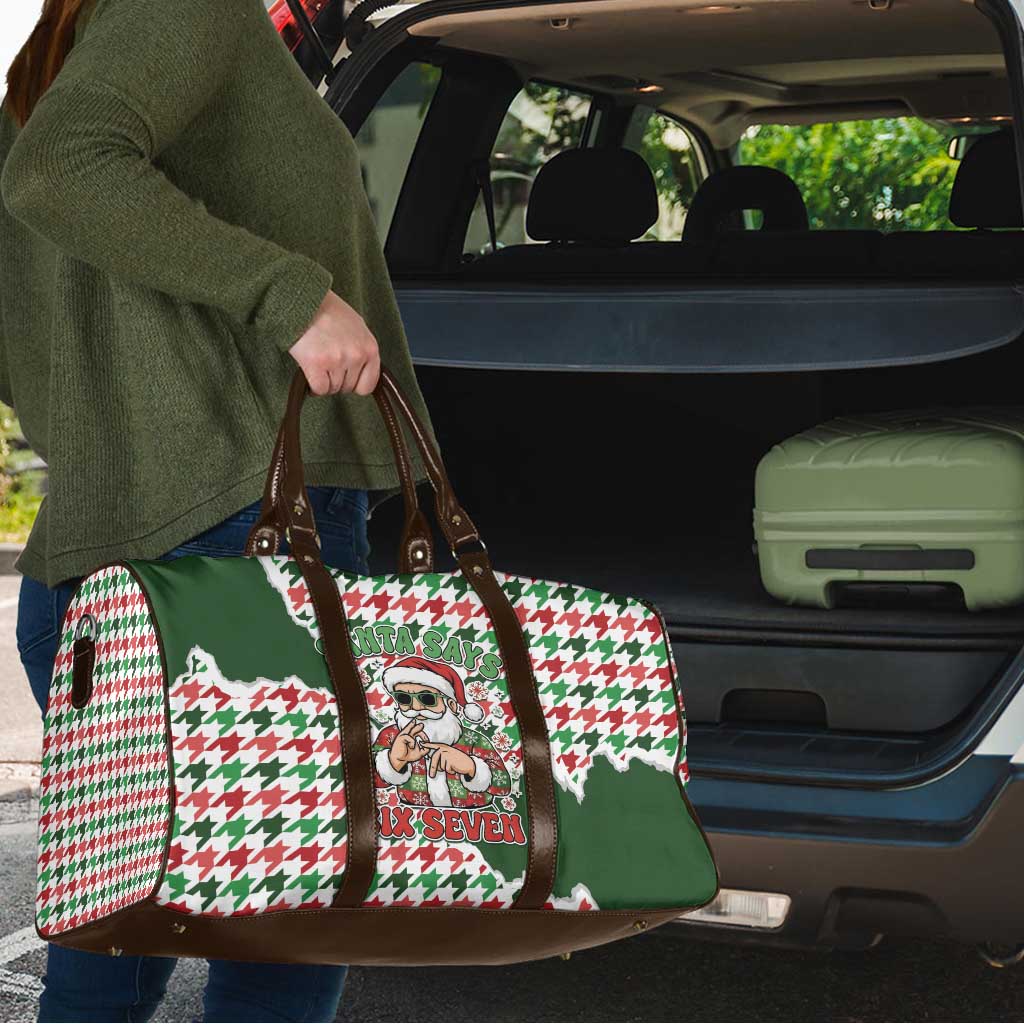Funny Santa Claus Says Six Seven Travel Bag Christmas Houndstooth Pattern - Wonder Print Shop