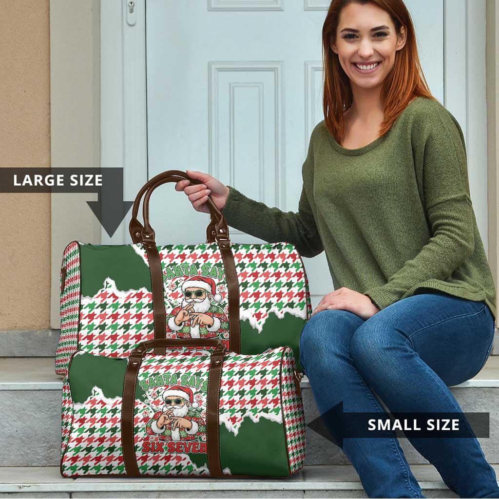 Funny Santa Claus Says Six Seven Travel Bag Christmas Houndstooth Pattern - Wonder Print Shop
