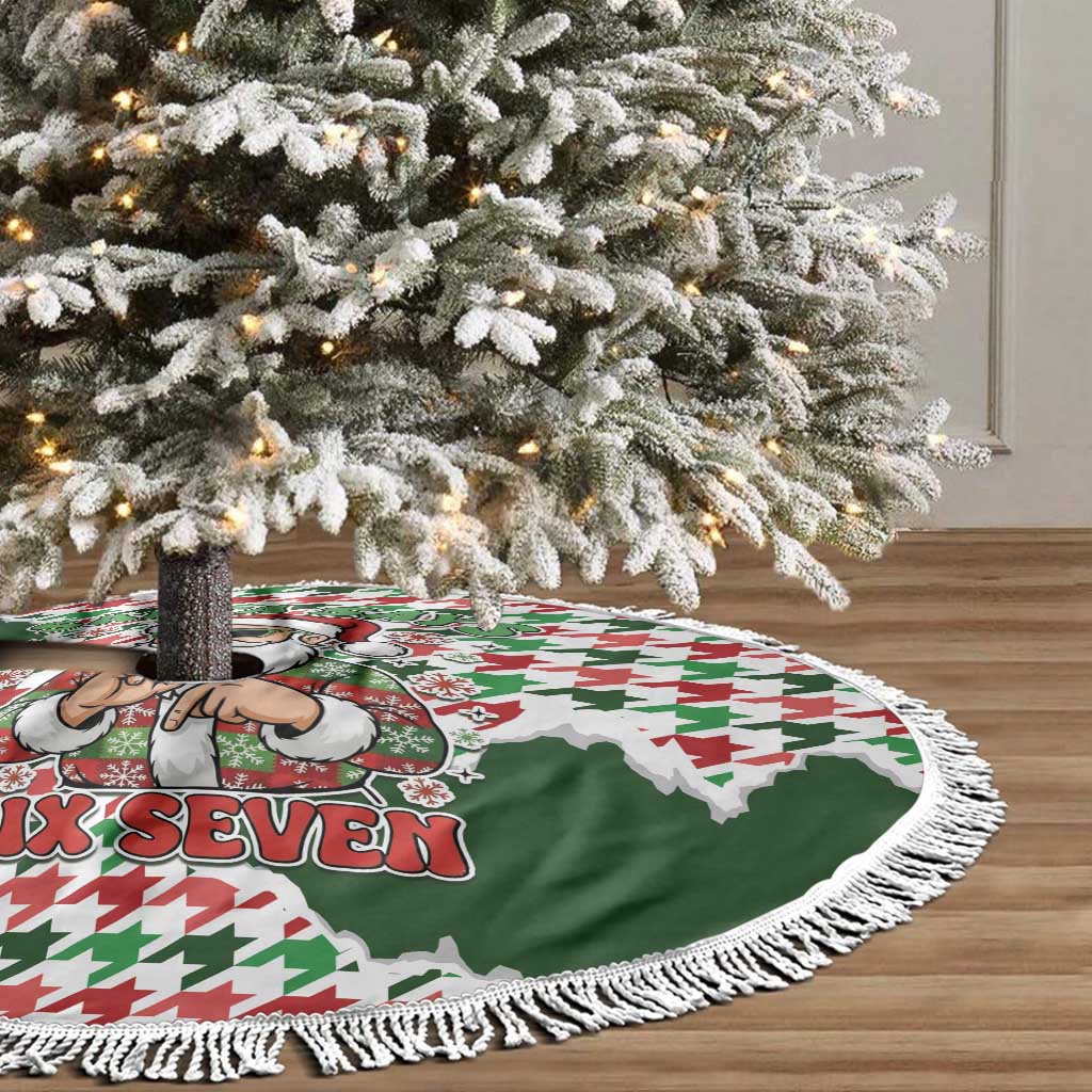 Funny Santa Claus Says Six Seven Tree Skirt Christmas Houndstooth Pattern - Wonder Print Shop