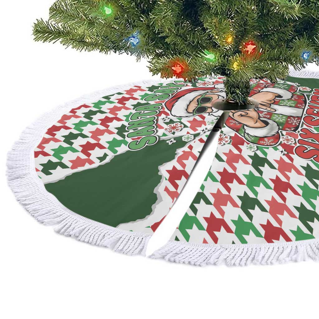 Funny Santa Claus Says Six Seven Tree Skirt Christmas Houndstooth Pattern - Wonder Print Shop