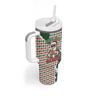 Funny Santa Claus Says Six Seven Tumbler With Handle Christmas Houndstooth Pattern - Wonder Print Shop