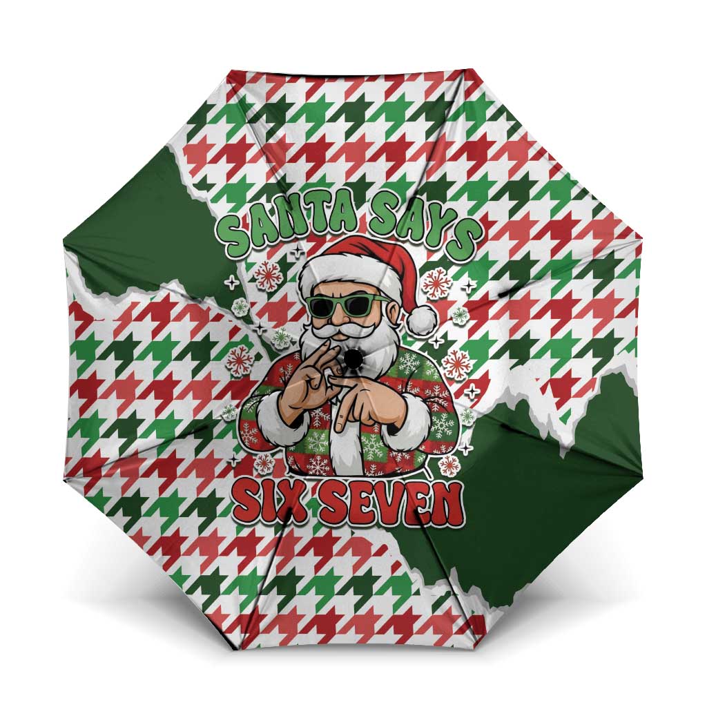 Funny Santa Claus Says Six Seven Umbrella Christmas Houndstooth Pattern - Wonder Print Shop