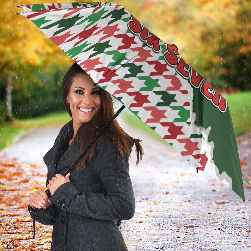 Funny Santa Claus Says Six Seven Umbrella Christmas Houndstooth Pattern - Wonder Print Shop