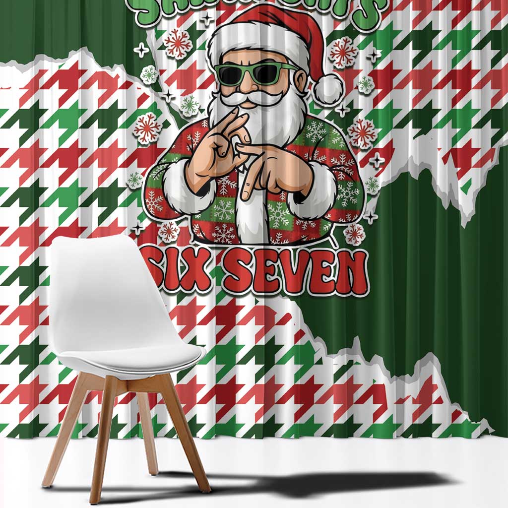 Funny Santa Claus Says Six Seven Window Curtain Christmas Houndstooth Pattern - Wonder Print Shop