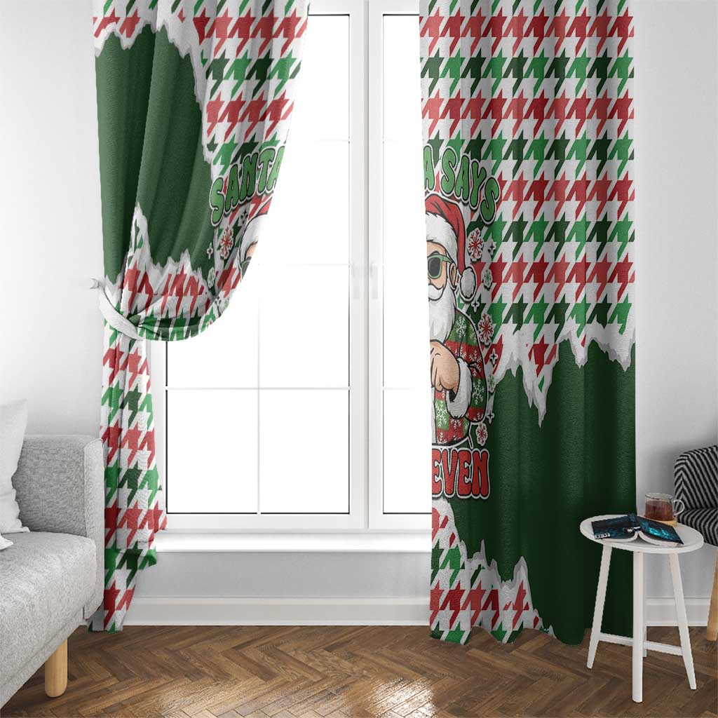 Funny Santa Claus Says Six Seven Window Curtain Christmas Houndstooth Pattern - Wonder Print Shop