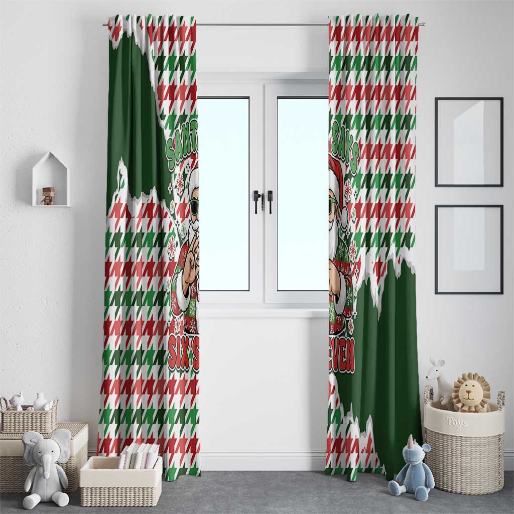 Funny Santa Claus Says Six Seven Window Curtain Christmas Houndstooth Pattern - Wonder Print Shop
