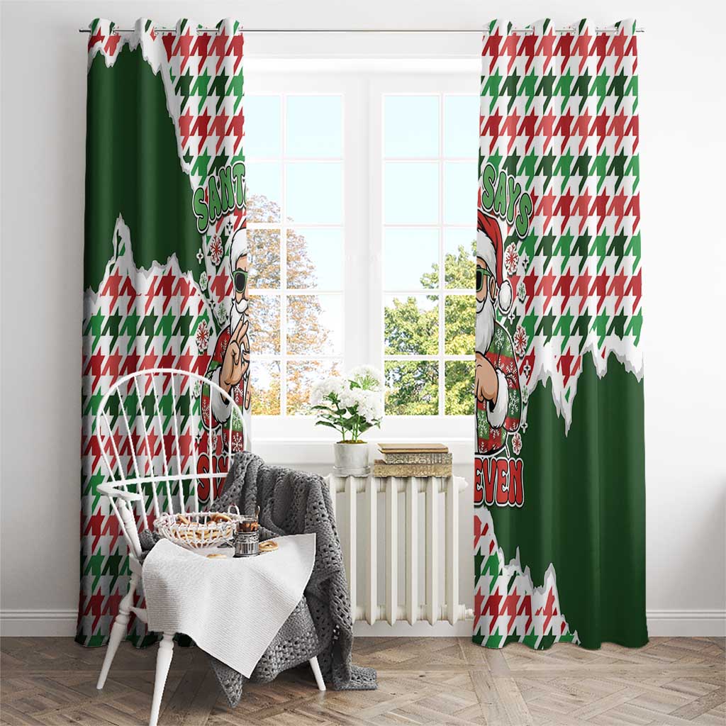 Funny Santa Claus Says Six Seven Window Curtain Christmas Houndstooth Pattern - Wonder Print Shop