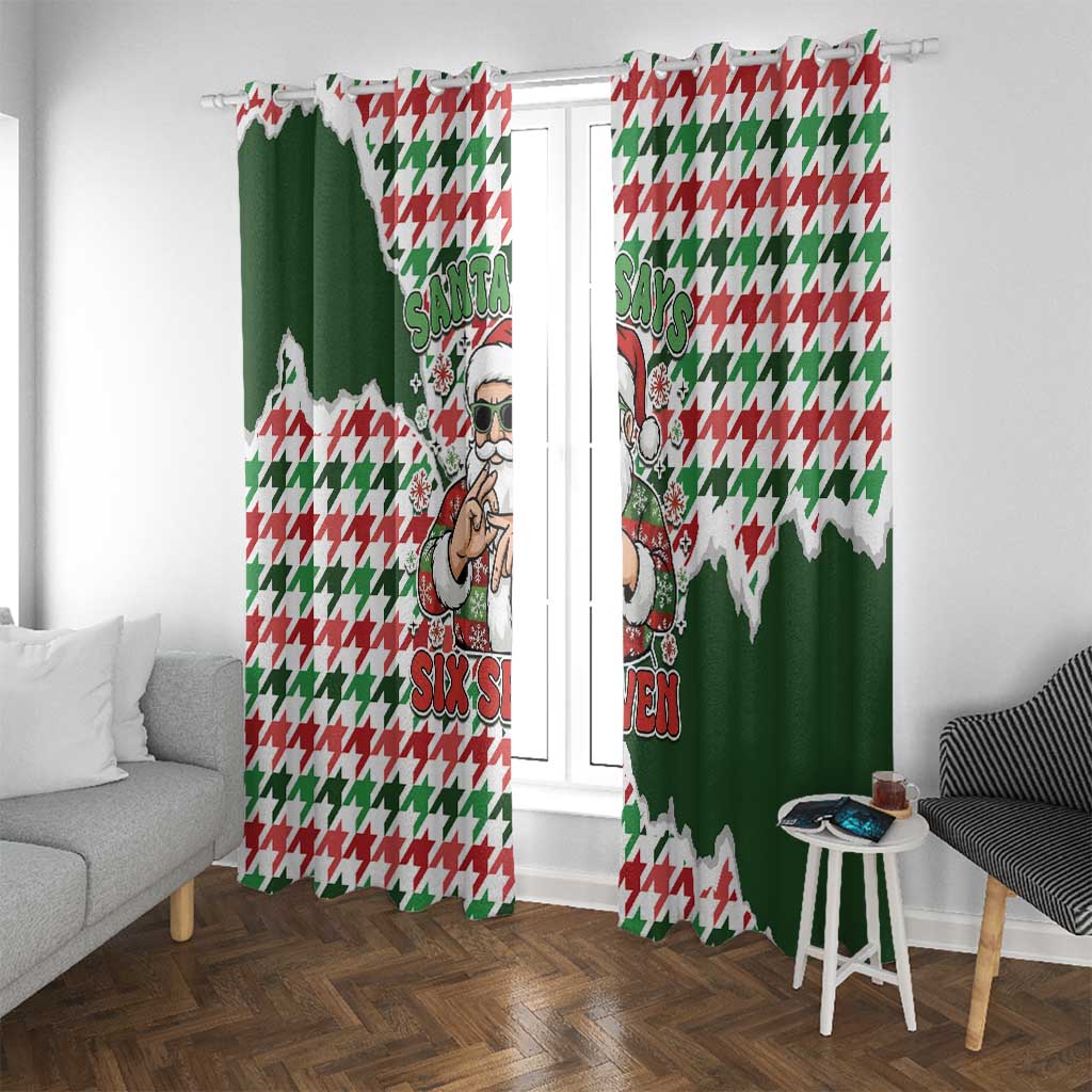 Funny Santa Claus Says Six Seven Window Curtain Christmas Houndstooth Pattern - Wonder Print Shop