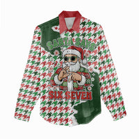 Funny Santa Claus Says Six Seven Women Casual Shirt Christmas Houndstooth Pattern - Wonder Print Shop