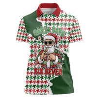 Funny Santa Claus Says Six Seven Women Polo Shirt Christmas Houndstooth Pattern - Wonder Print Shop