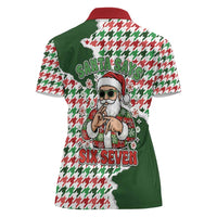Funny Santa Claus Says Six Seven Women Polo Shirt Christmas Houndstooth Pattern - Wonder Print Shop