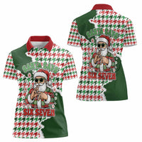 Funny Santa Claus Says Six Seven Women Polo Shirt Christmas Houndstooth Pattern - Wonder Print Shop