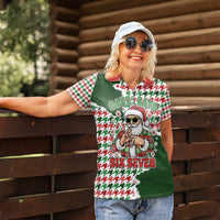 Funny Santa Claus Says Six Seven Women Polo Shirt Christmas Houndstooth Pattern - Wonder Print Shop