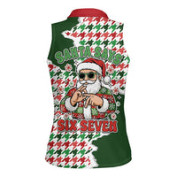 Funny Santa Claus Says Six Seven Women Sleeveless Polo Shirt Christmas Houndstooth Pattern - Wonder Print Shop