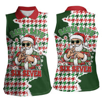 Funny Santa Claus Says Six Seven Women Sleeveless Polo Shirt Christmas Houndstooth Pattern - Wonder Print Shop