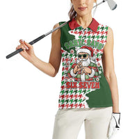 Funny Santa Claus Says Six Seven Women Sleeveless Polo Shirt Christmas Houndstooth Pattern - Wonder Print Shop