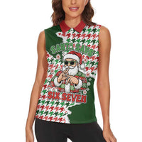 Funny Santa Claus Says Six Seven Women Sleeveless Polo Shirt Christmas Houndstooth Pattern - Wonder Print Shop