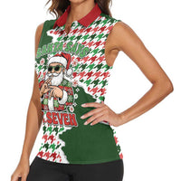 Funny Santa Claus Says Six Seven Women Sleeveless Polo Shirt Christmas Houndstooth Pattern - Wonder Print Shop