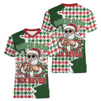 Funny Santa Claus Says Six Seven Women V-Neck T-Shirt Christmas Houndstooth Pattern - Wonder Print Shop
