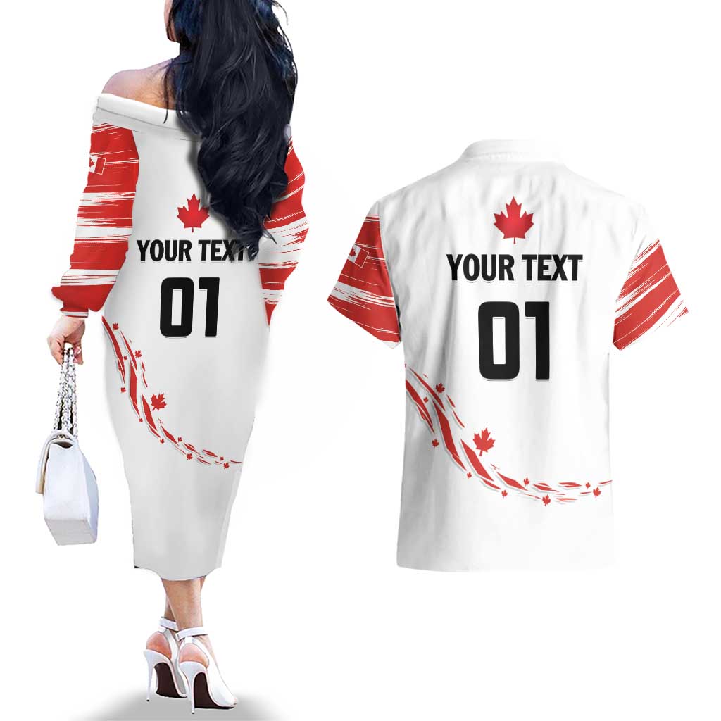 Custom Canada Hockey Couples Matching Off The Shoulder Long Sleeve Dress and Hawaiian Shirt Canada Owns Hockey - Wonder Print Shop