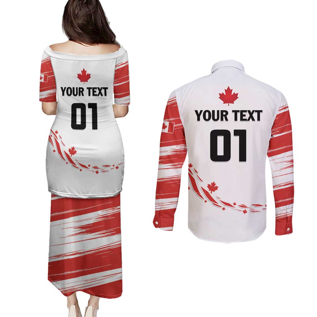 Custom Canada Hockey Couples Matching Puletasi and Long Sleeve Button Shirt Canada Owns Hockey - Wonder Print Shop