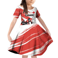 Custom Canada Hockey Family Matching Off Shoulder Short Dress and Hawaiian Shirt Canada Owns Hockey - Wonder Print Shop