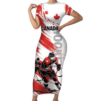 Custom Canada Hockey Short Sleeve Bodycon Dress Canada Owns Hockey - Wonder Print Shop