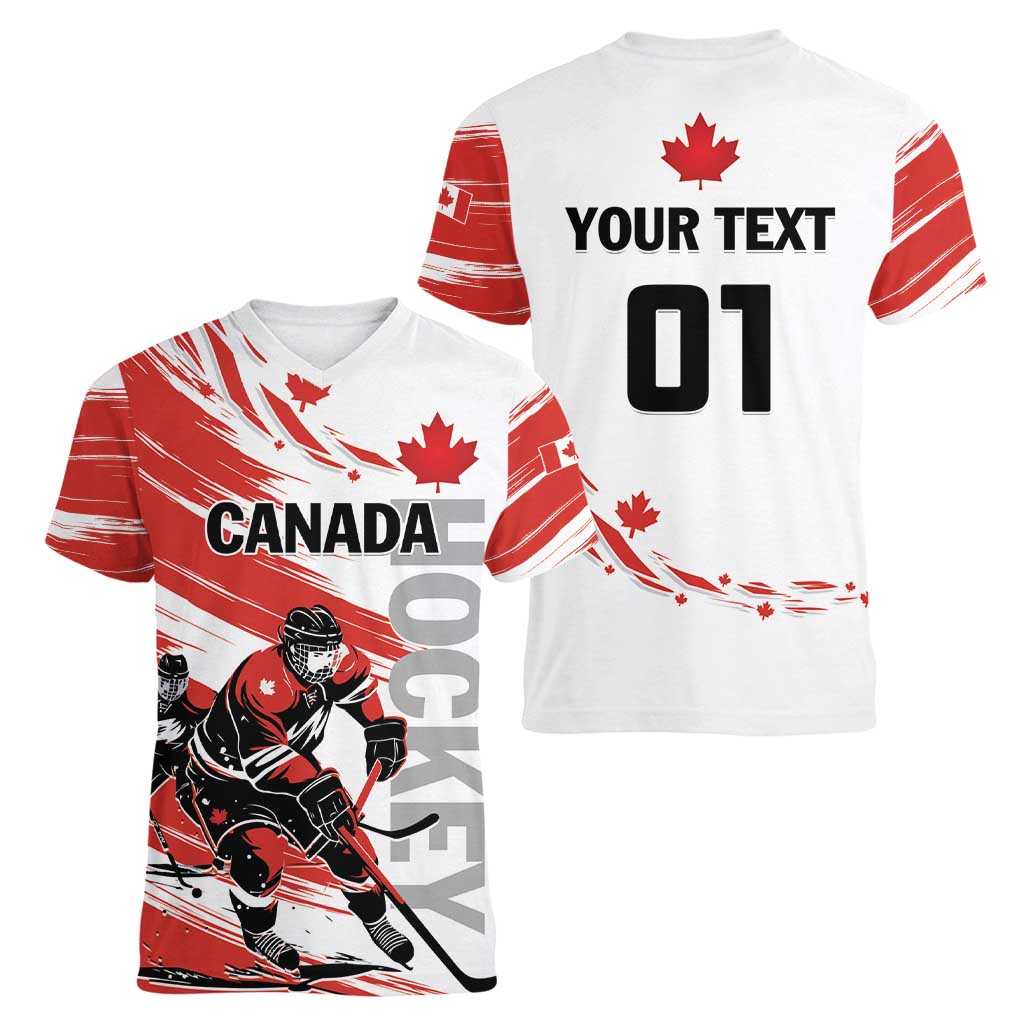 Custom Canada Hockey Women V-Neck T-Shirt Canada Owns Hockey - Wonder Print Shop