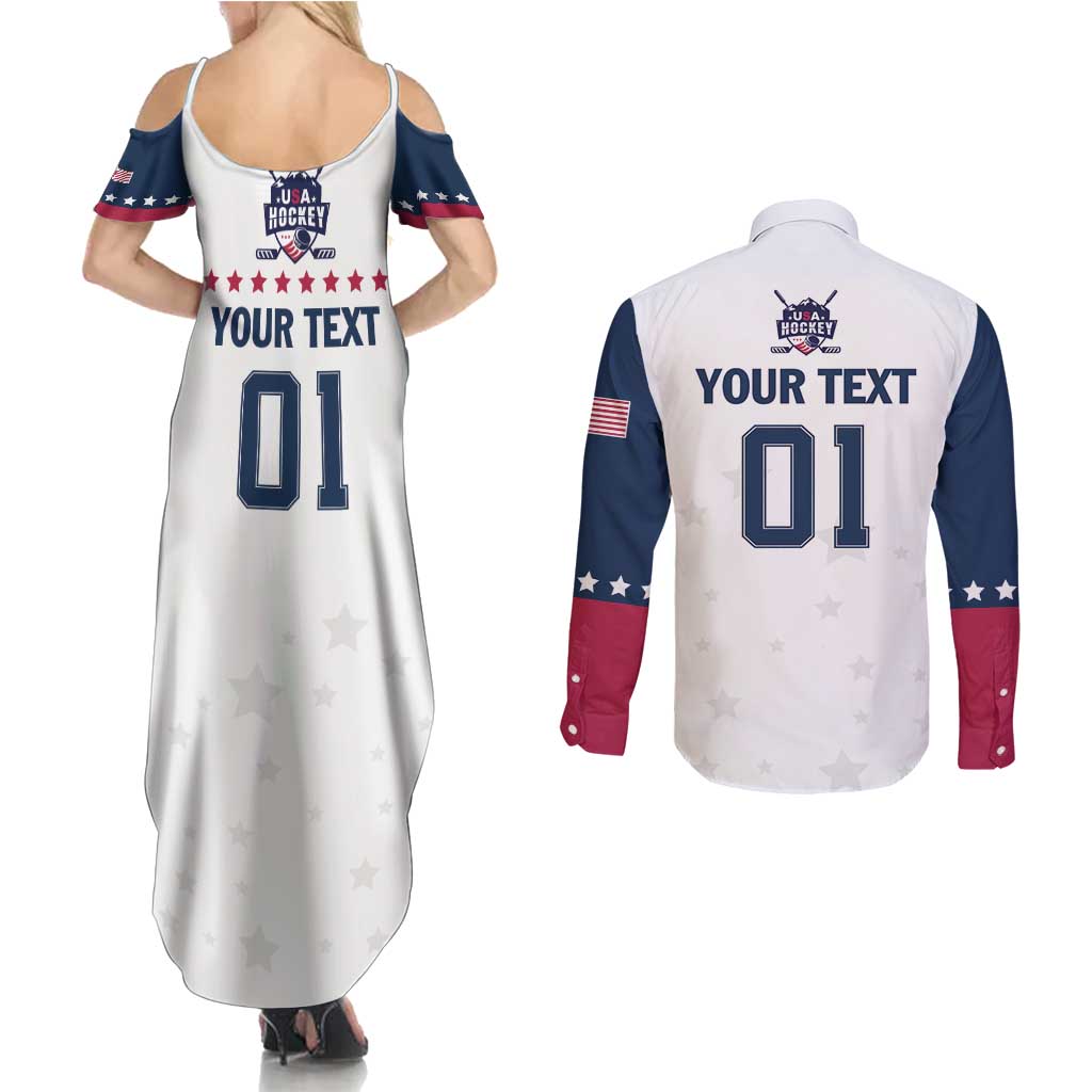 Custom USA Hockey Couples Matching Summer Maxi Dress and Long Sleeve Button Shirt Team USA Champions - Wonder Print Shop