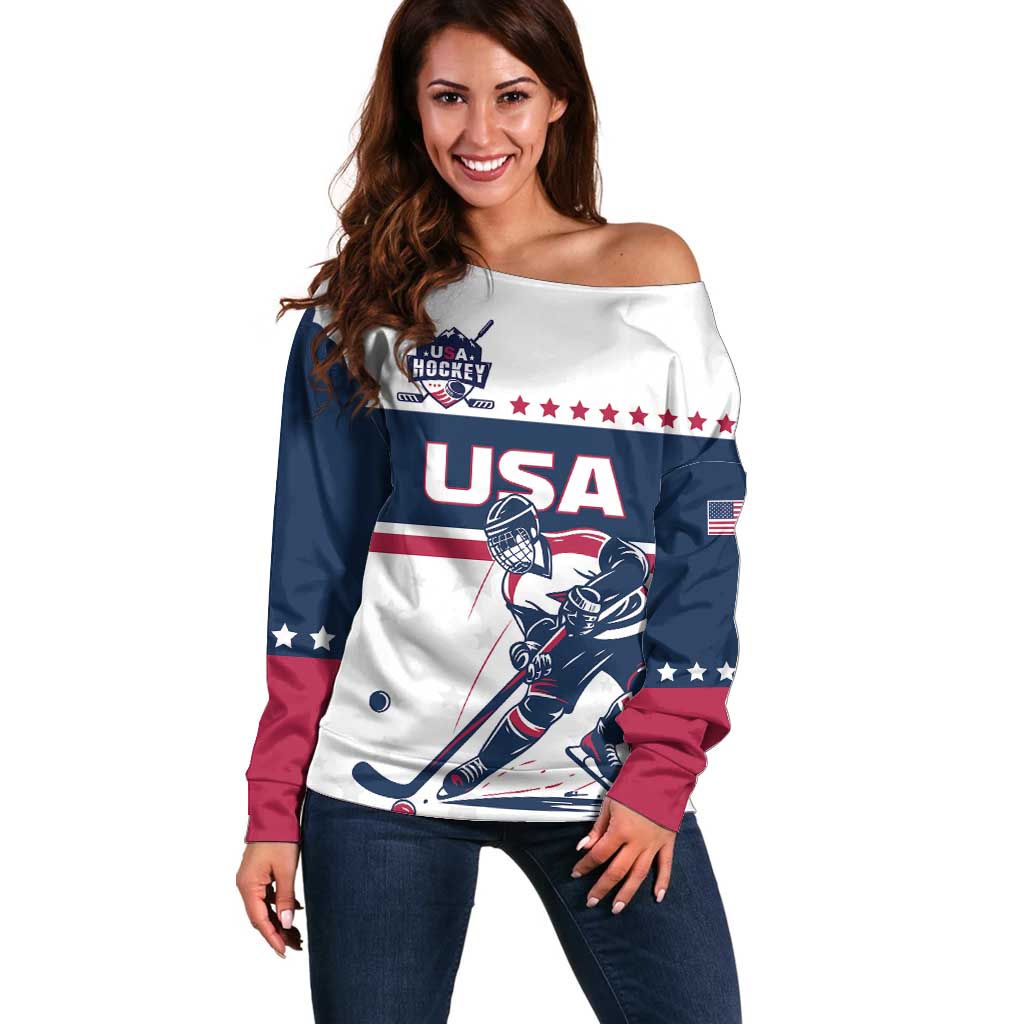 Custom USA Hockey Off Shoulder Sweater Team USA Champions - Wonder Print Shop
