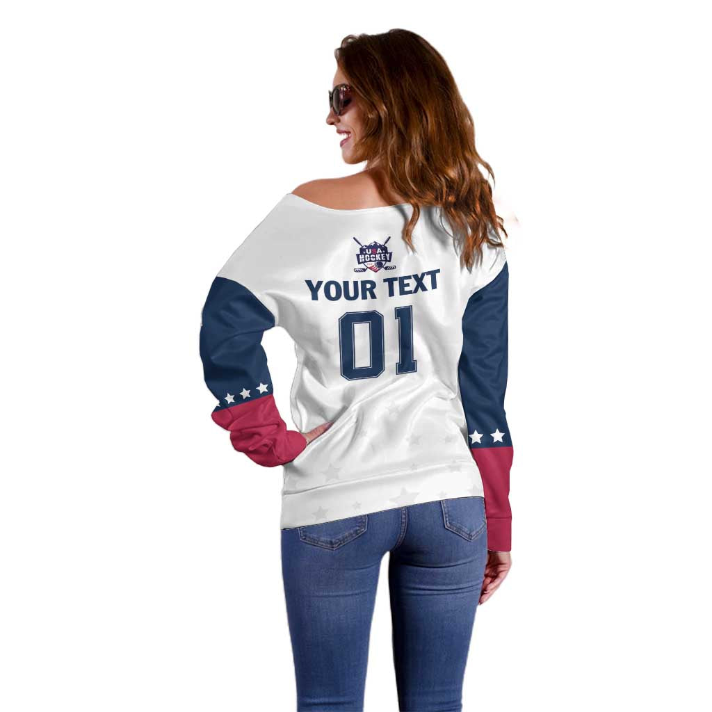 Custom USA Hockey Off Shoulder Sweater Team USA Champions - Wonder Print Shop